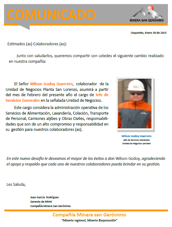 30.01.15.COMUNICADO_Cambio Organizacional Servicios Generales