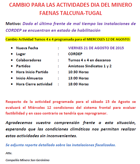 cambio fiesta dia del minero