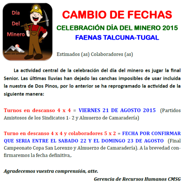 SUSPENSION DIA DEL MINERO