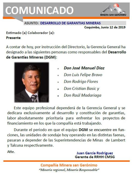 2019.06.12.COMUNICADO - Desarrollo de Garantias Mineras
